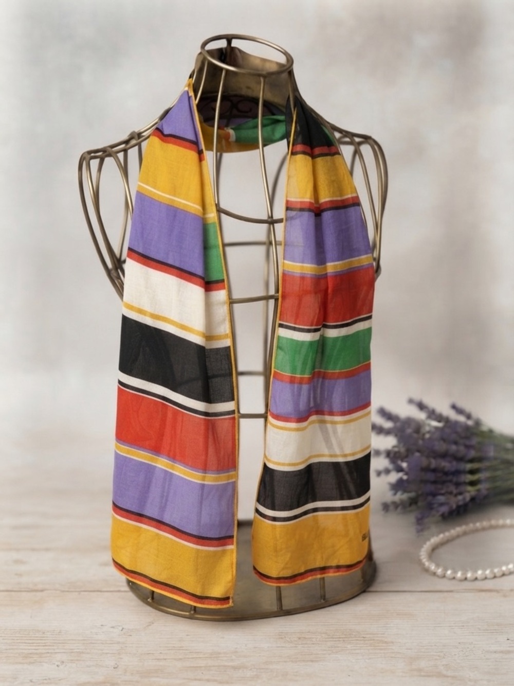 Bill Blass Vibrant Geometric Print Scarf Retro Colorful Silk-Like